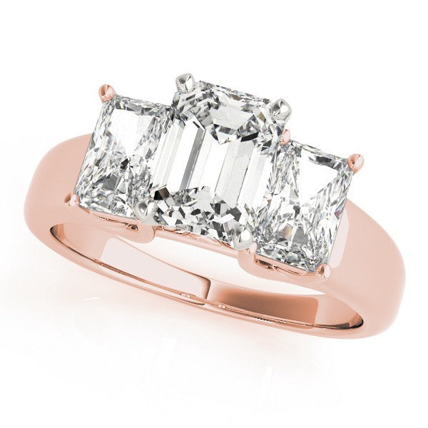 2.00Ct Lab Grown Emerald Cut Diamond 3 Stone Engagement Ring 18K White Gold