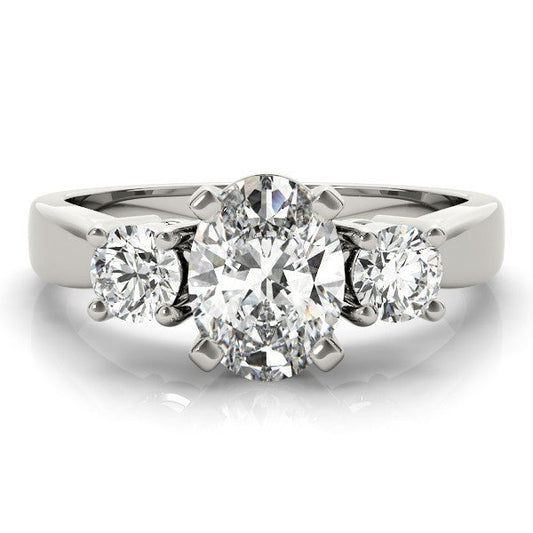 Lab Grown Oval Cut 2 CT DE/VS Diamond Trilogy Engagement Ring Platinum