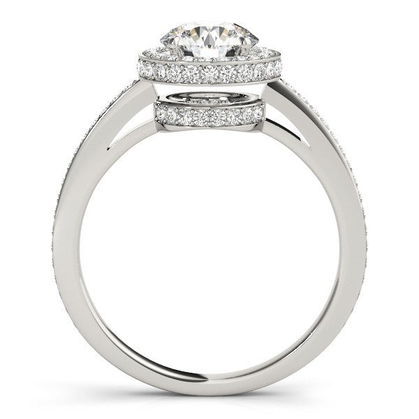 Lab Grown Round Diamond Halo Engagement Ring 18K White Gold