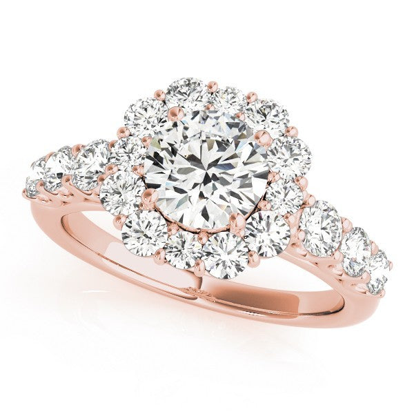 3.00 Carat Lab Grown Round Cut Diamond Halo Engagement Ring 18K White Gold