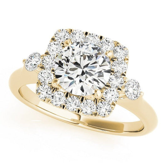 Lab Grown Round Diamond Halo Engagement Ring 18K Yellow Gold