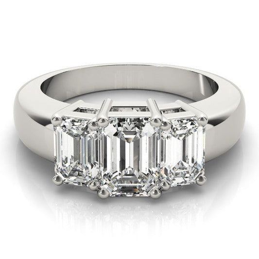 Lab Grown Emerald Cut Diamond Ring 18K Yellow Gold 3 Stone Ring