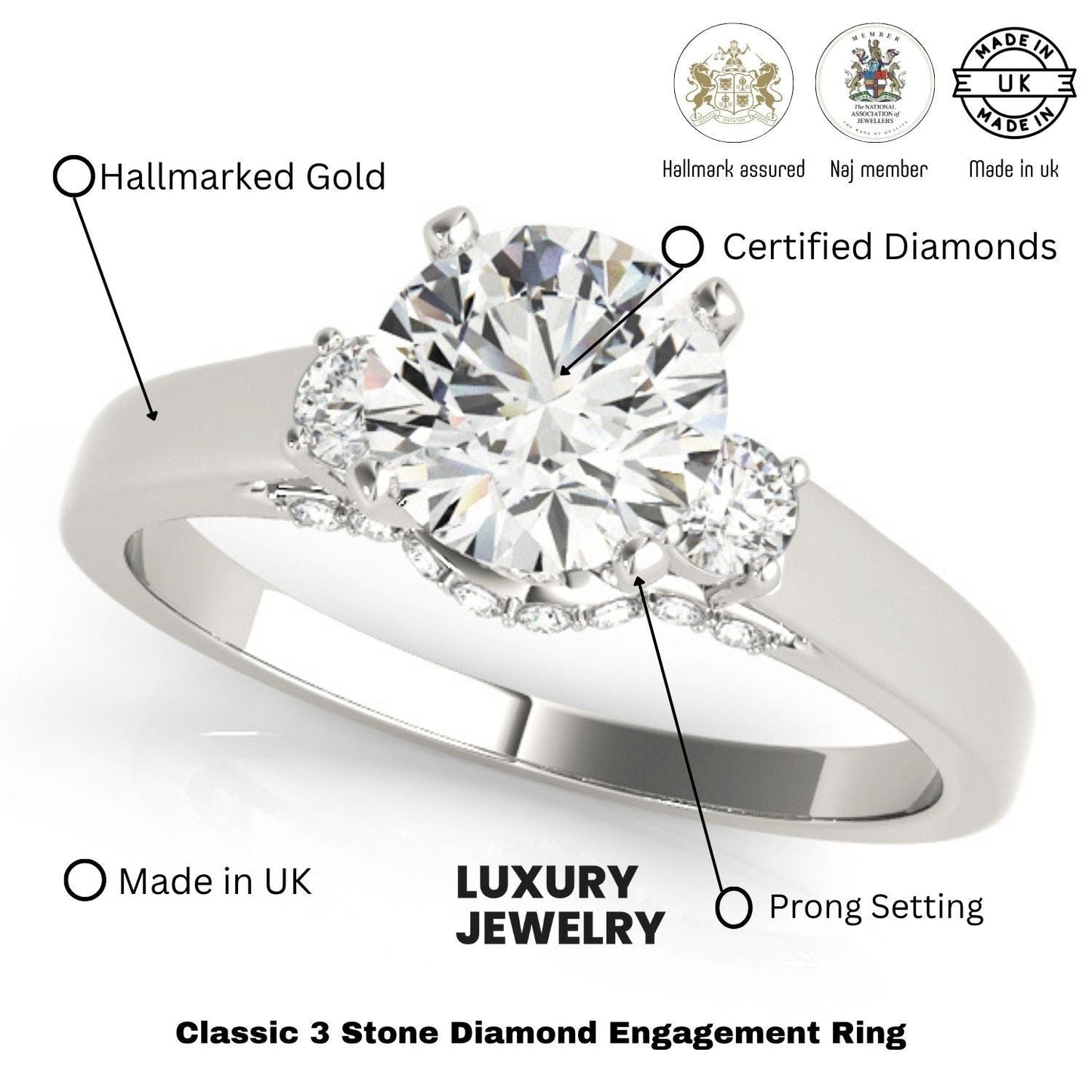Round Cut Lab Grown Diamond Trilogy Engagement Ring Platinum DE/VS 2.00Ct