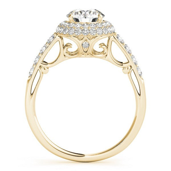 Lab Grown Round Diamond Halo Engagement Ring 18K Yellow Gold