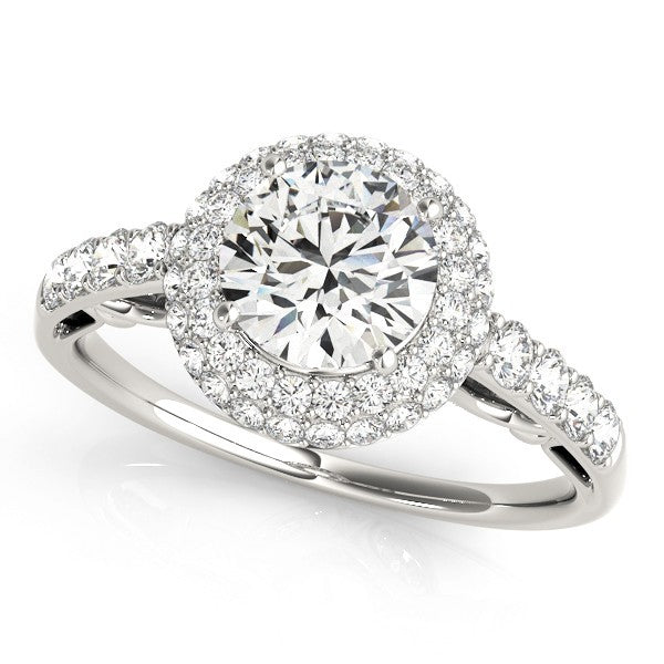 Lab Grown Round Diamond Halo Engagement Ring 18K Yellow Gold