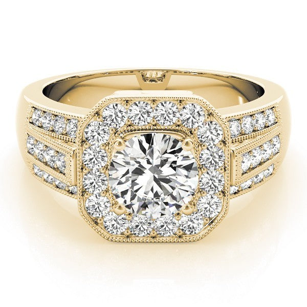 3.00Ct DE/VS Lab Grown Round Diamond Halo Engagement Ring 18K Yellow Gold