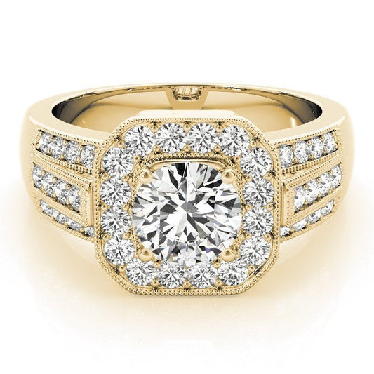 3.00Ct DE/VS Lab Grown Round Diamond Halo Engagement Ring 18K Yellow Gold