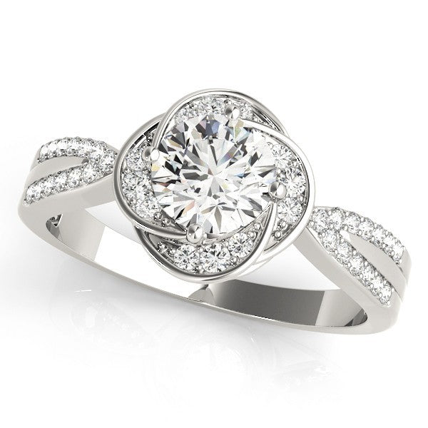 Lab Grown Round Diamond Halo Engagement Ring 18K White Gold