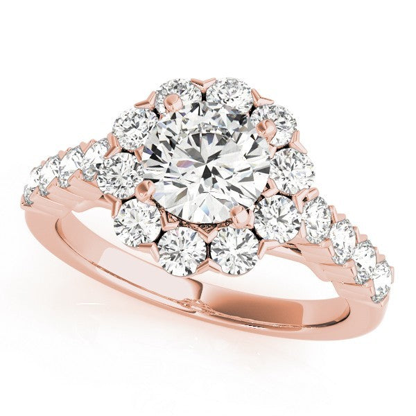 Lab Grown Round Diamond Halo Engagement Ring 18K Yellow Gold