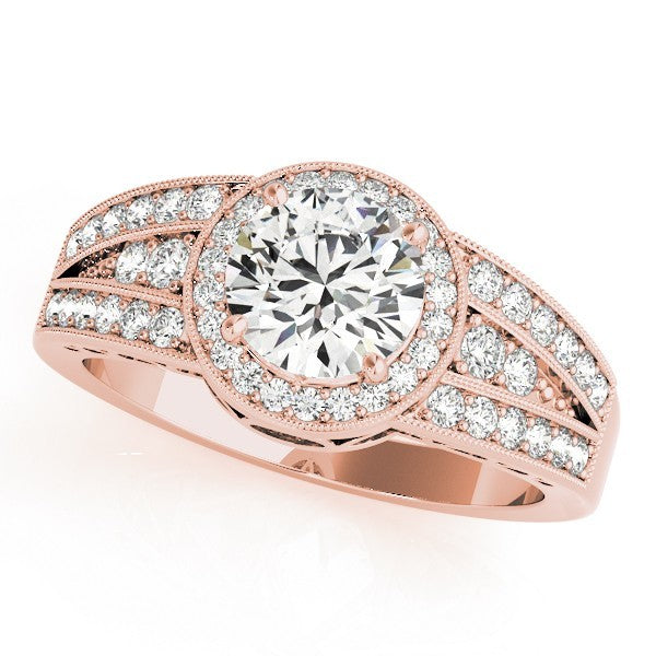 Lab Grown Round Diamond Halo Engagement Ring 18K White Gold