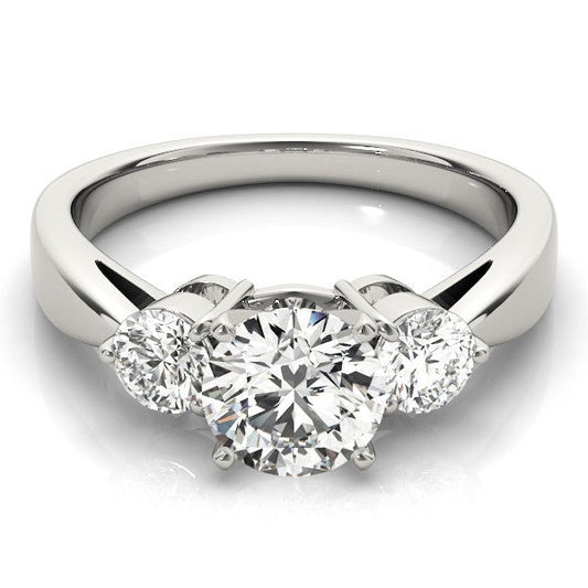 Platinum Round Diamond V Prong Trilogy Engagement Ring  - DE/VS 2Ct Lab Grown