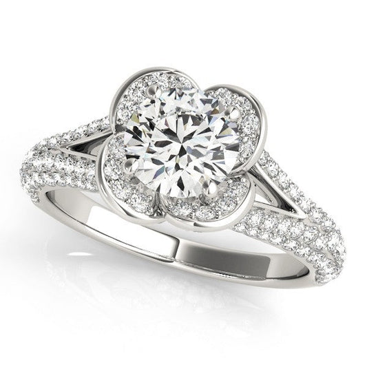 2.00 Ct DE/VS Lab Grown Round Diamond Halo Engagement Ring 18K White Gold