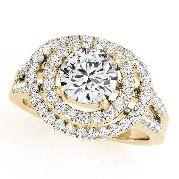 2.00Ct Lab Grown Round Diamond Halo Engagement Ring 18K Yellow Gold