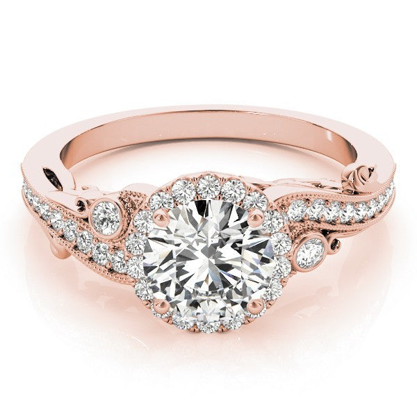 Lab Grown Round Diamond Halo Engagement Ring in 18K Rose Gold