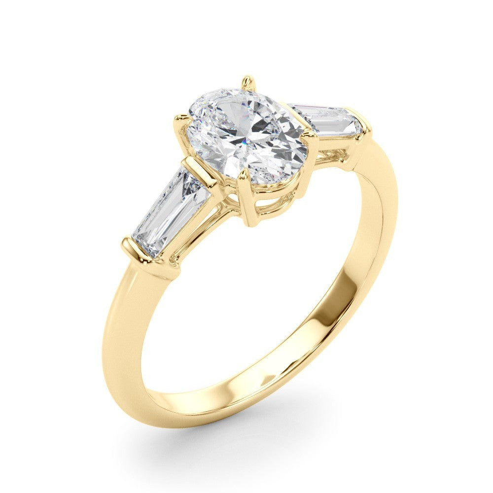 18K Yellow Gold 2CT DE/VS Lab-Grown Oval Diamond 3 Stone Engagement Ring