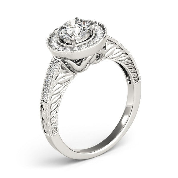 2.00 Carat DE/VS Lab Grown Round Cut Diamond Halo Engagement Ring 18K White Gold
