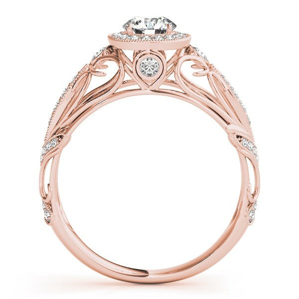 Lab Grown Round Diamond Halo Engagement Ring 18K Rose Gold