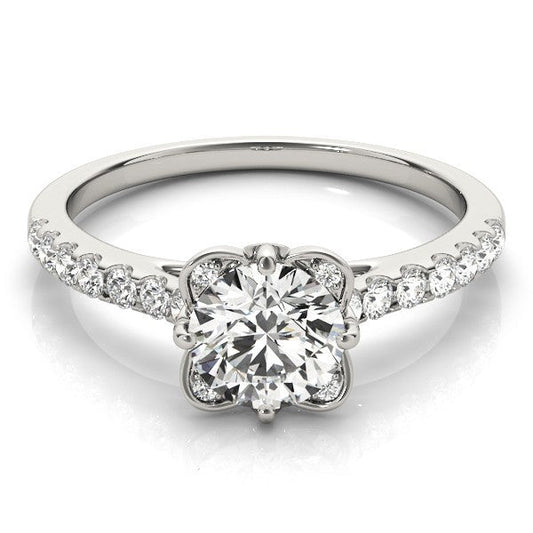 Lab Grown Round Diamond Halo Engagement Ring 18K White Gold