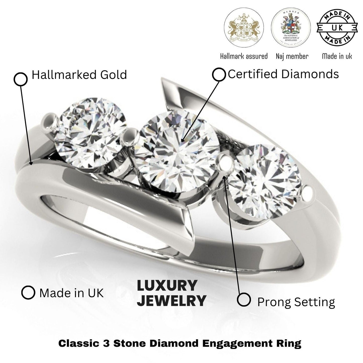 2.00Ct Lab Grown Round Diamond Trilogy Engagement Ring Platinum
