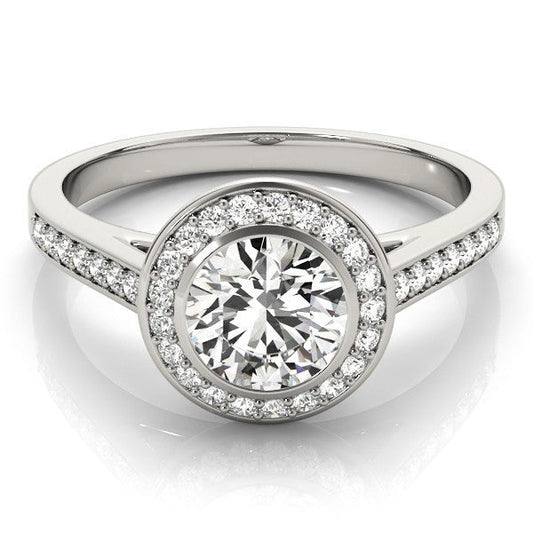 2.00 Carat DE/VS Lab Grown Round Cut Diamond Halo Engagement Ring 18K White Gold
