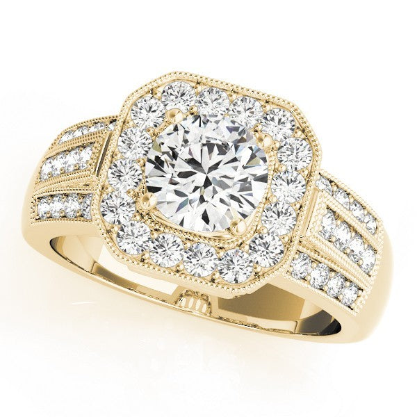 3.00Ct DE/VS Lab Grown Round Diamond Halo Engagement Ring 18K Yellow Gold